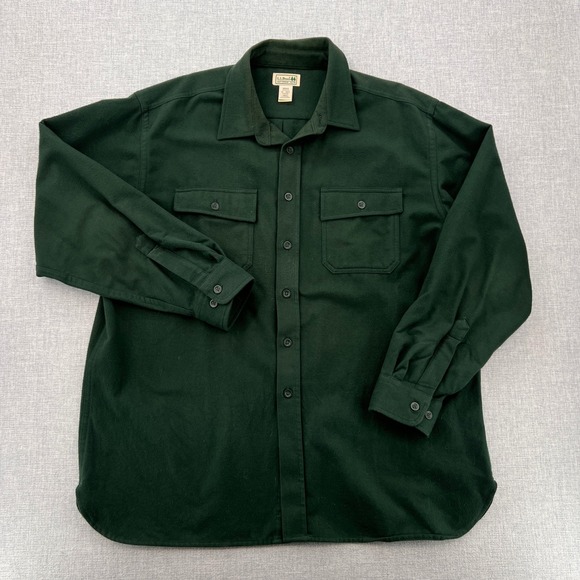 VTG LL Bean Chamois Cloth Shirt Traditional Fit Men XL Dark Green Workwear Cabin - Picture 2 of 8